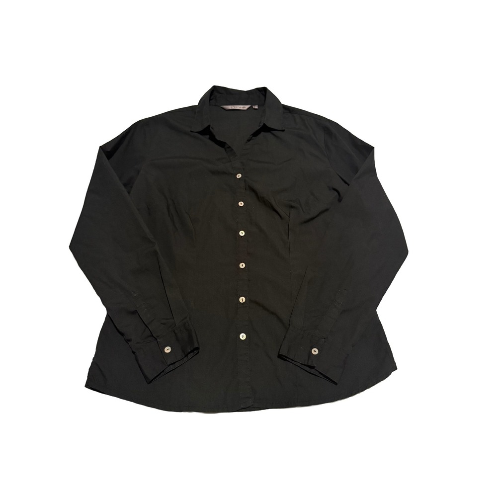 Annabelle Womens Black Long Sleeve Button Down Shirt Office Work Blouse Size L